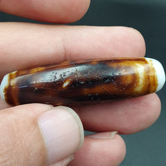 B#7Antique Tibetan Old Agate 2 eye Dzi Amulet Bead