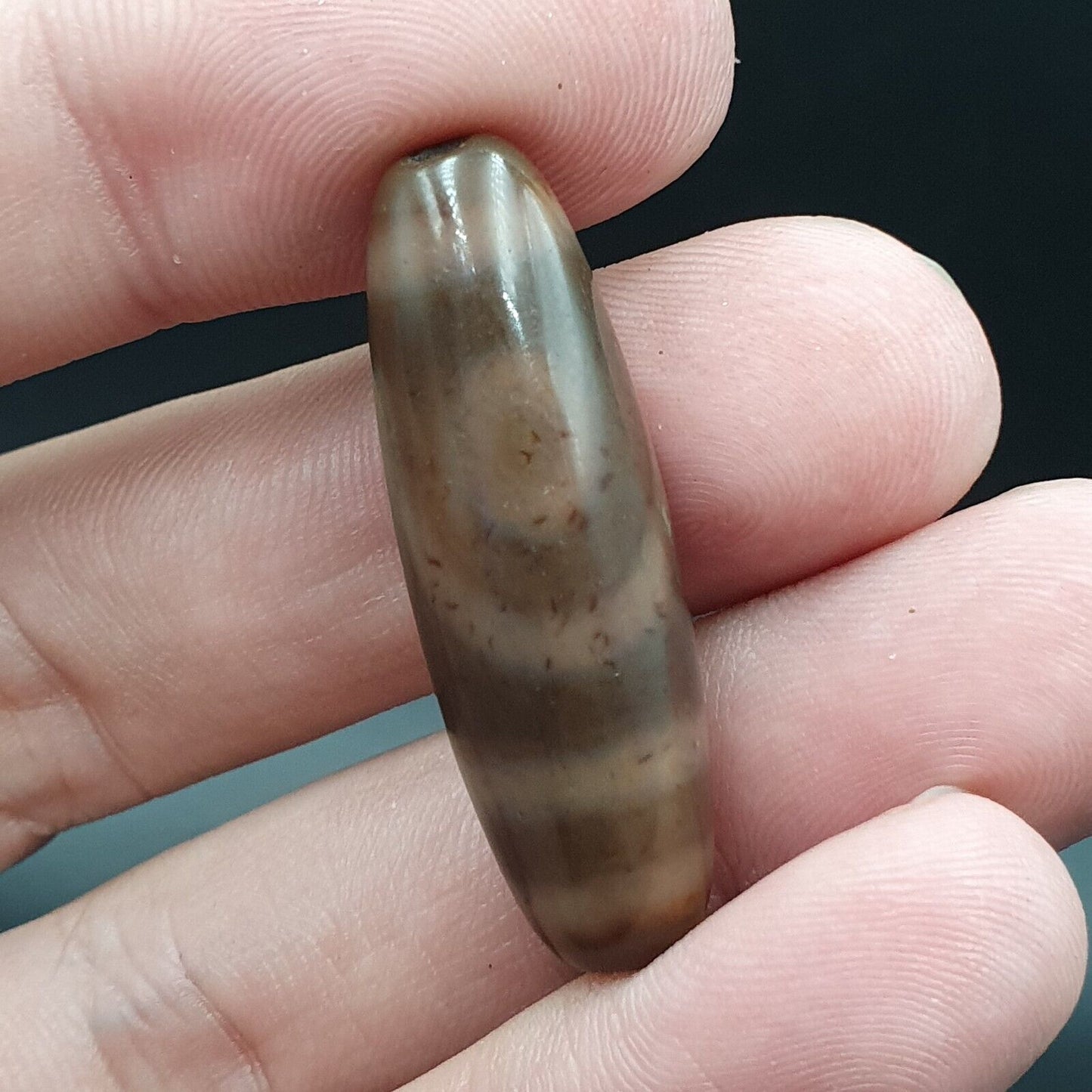 B#6 Antike tibetische alte Achat 2-Augen-Dzi-Amulettperle