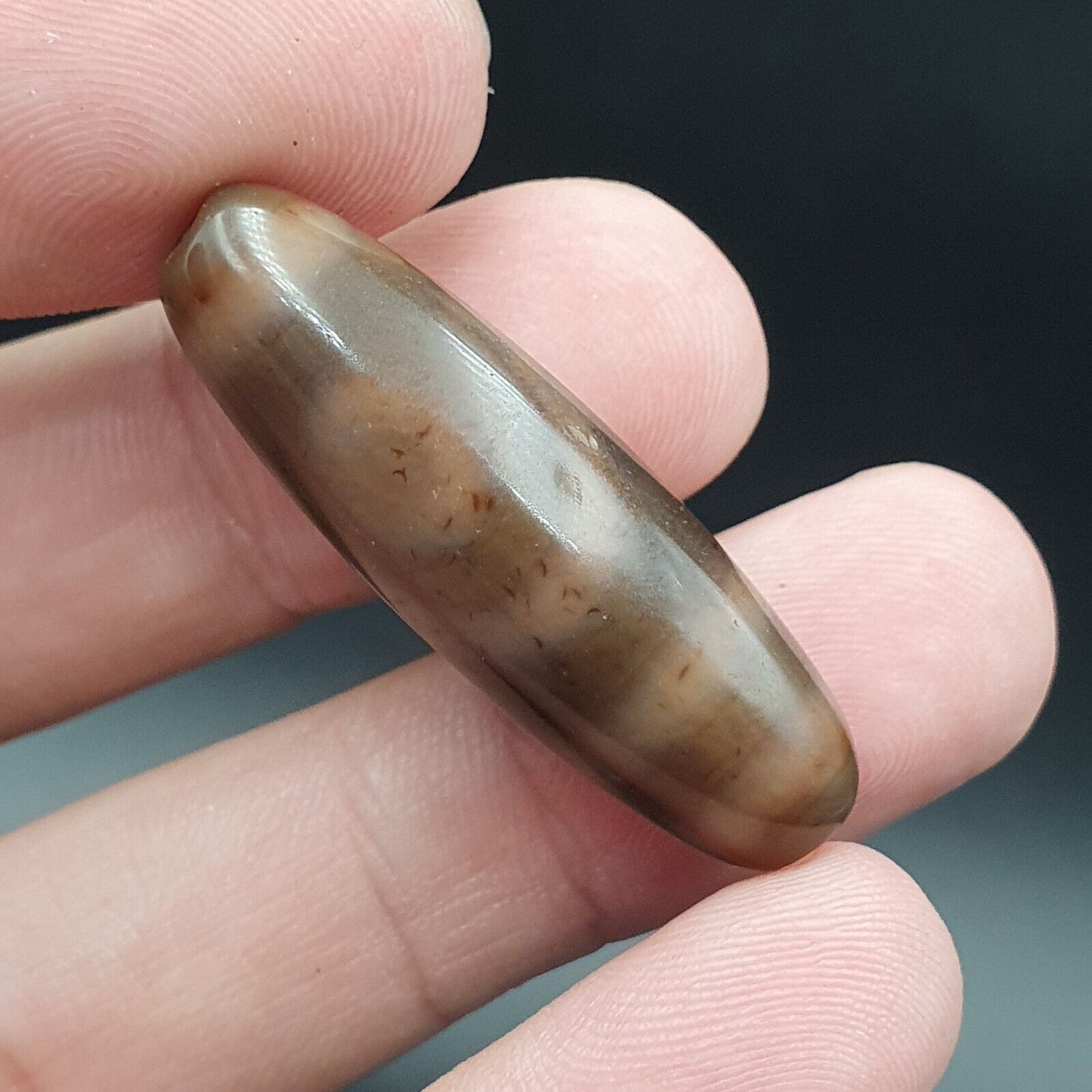 B#6 Antike tibetische alte Achat 2-Augen-Dzi-Amulettperle