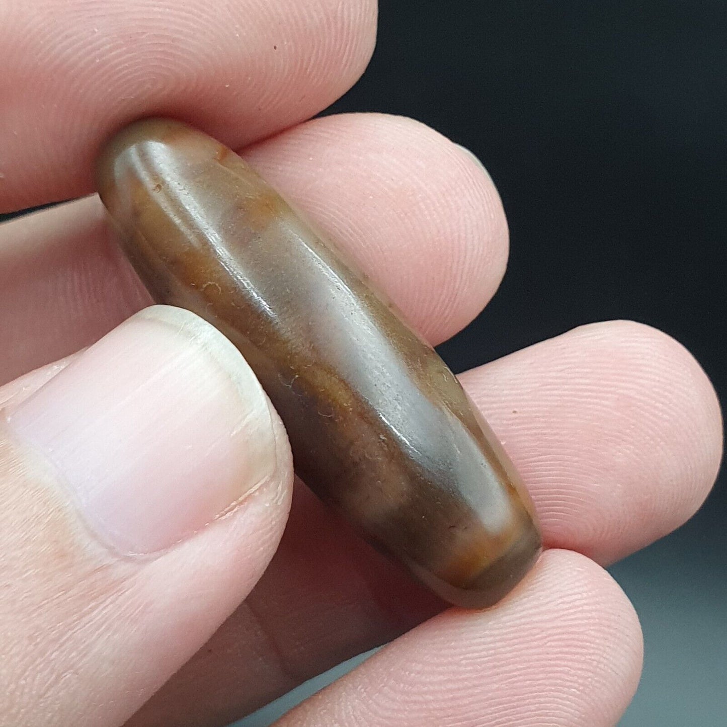 B#6 Antike tibetische alte Achat 2-Augen-Dzi-Amulettperle