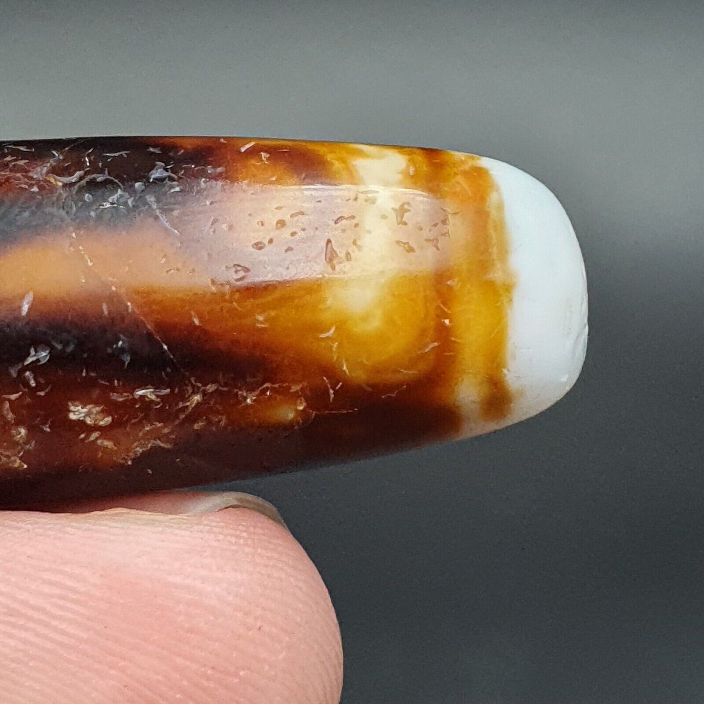 B#7Antike tibetische alte Achat-2-Augen-Dzi-Amulettperle