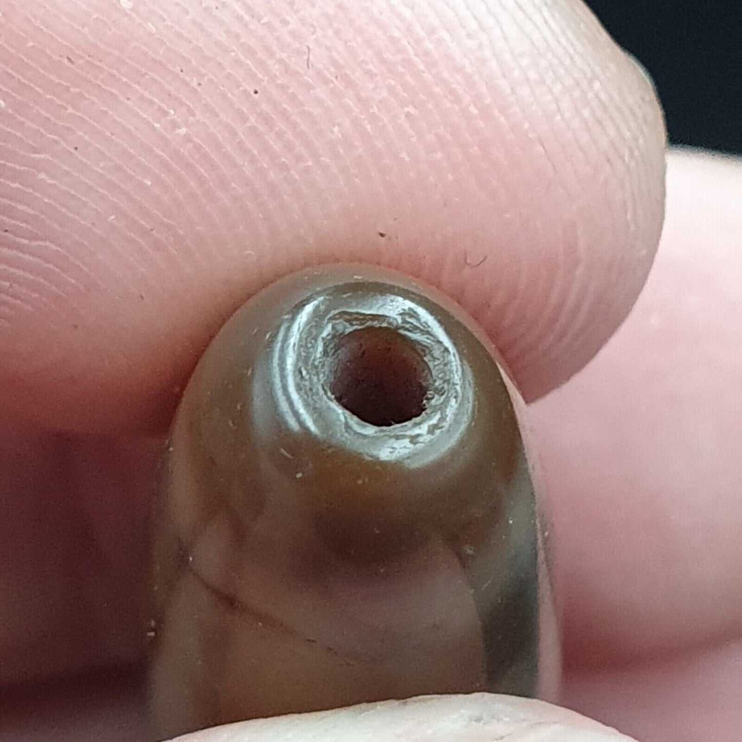 B#6 Antike tibetische alte Achat 2-Augen-Dzi-Amulettperle