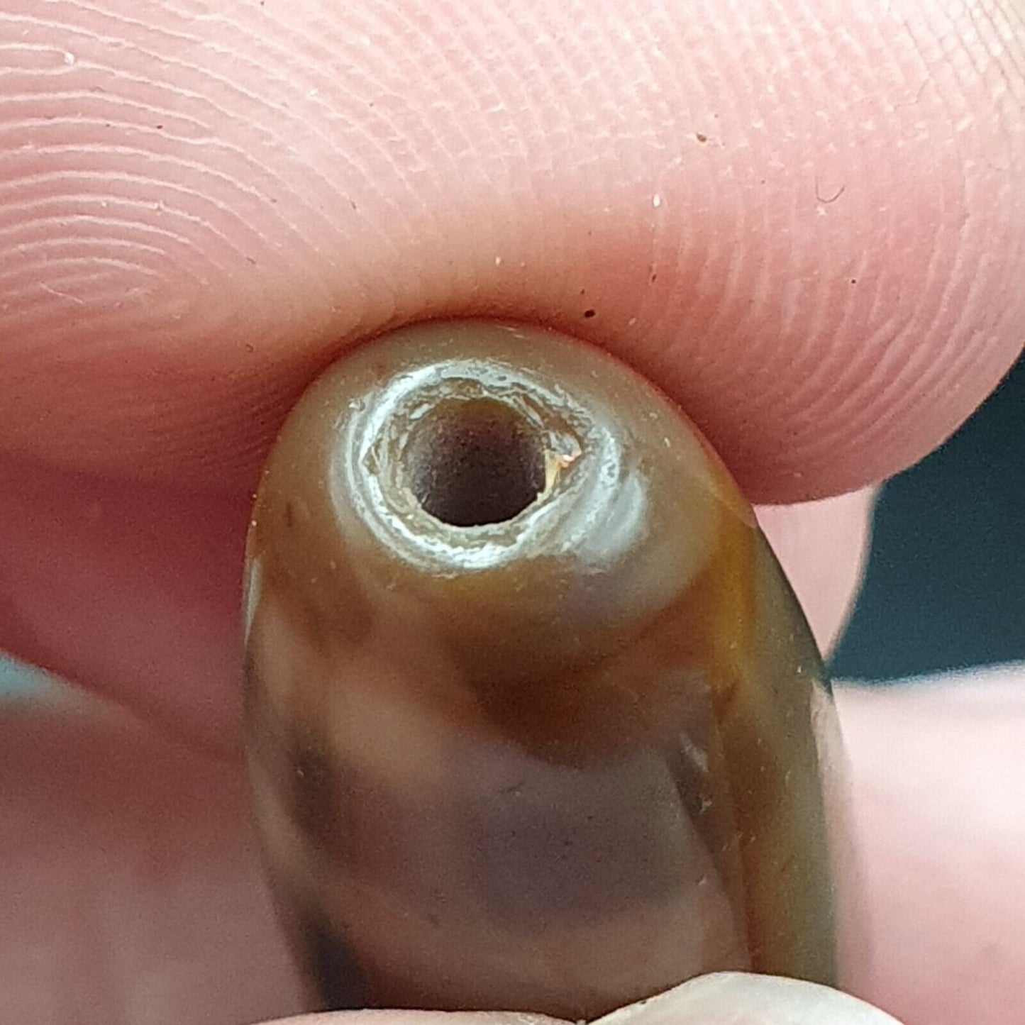 B#6 Antike tibetische alte Achat 2-Augen-Dzi-Amulettperle