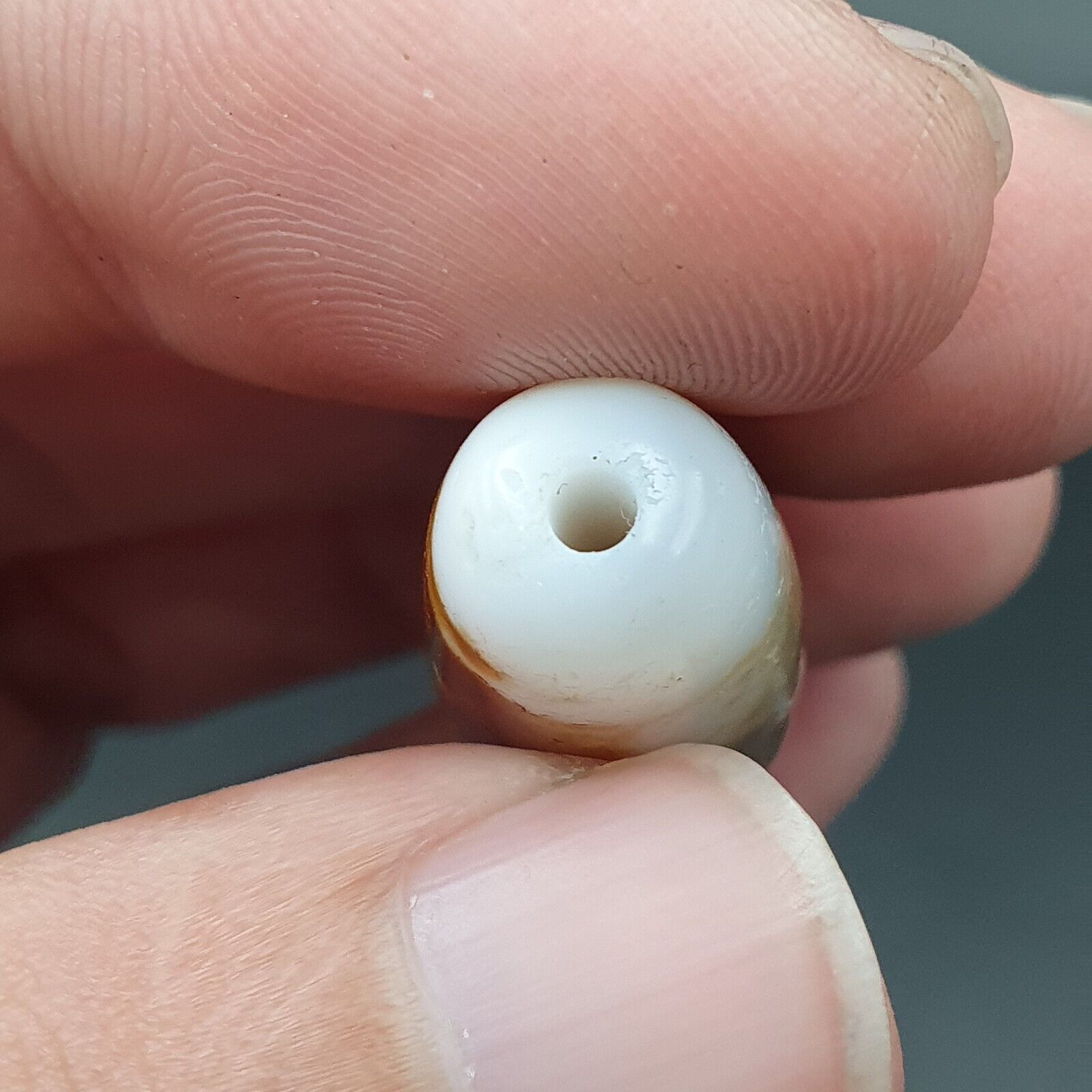 B#7Antique Tibetan Old Agate 2 eye Dzi Amulet Bead