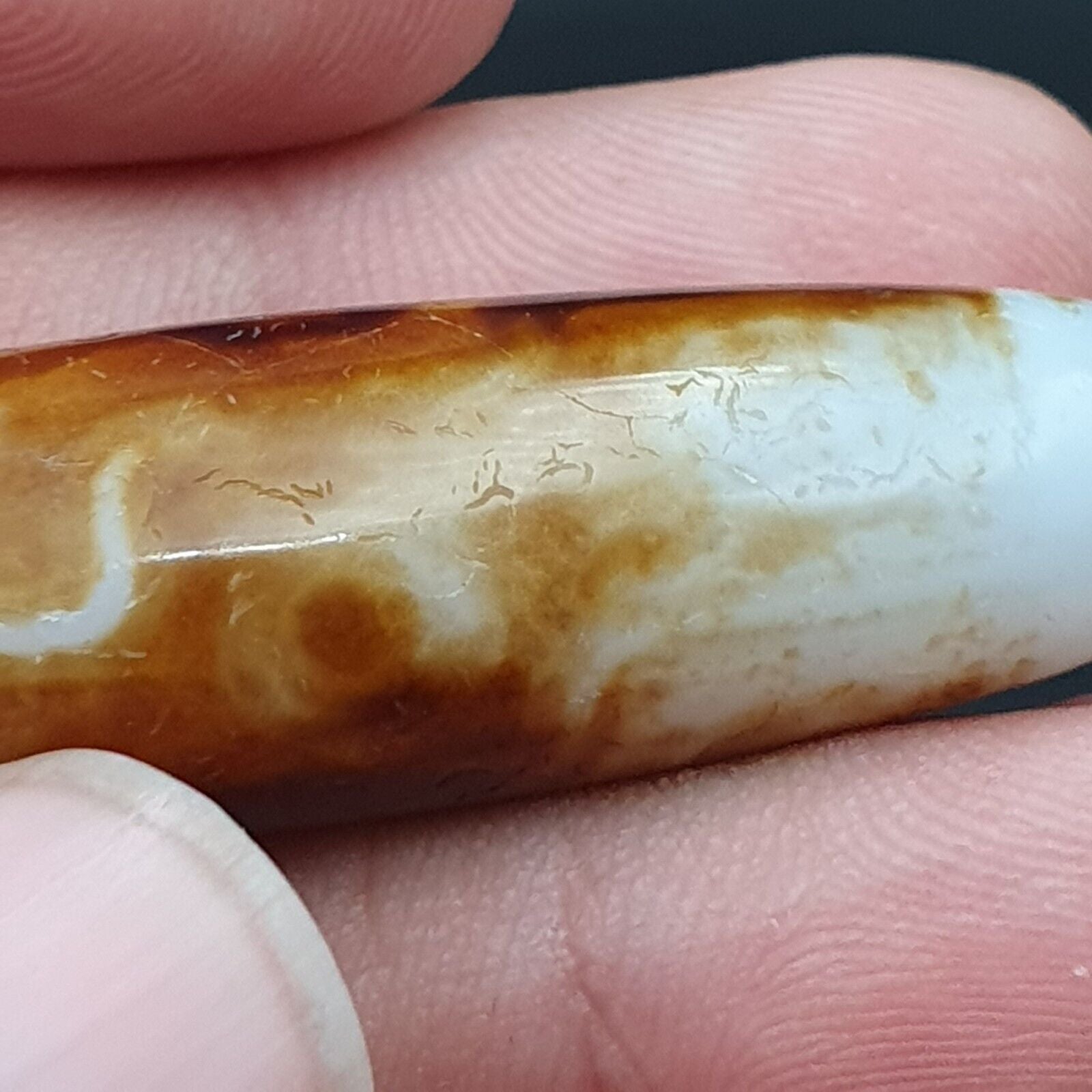 B#7Antique Tibetan Old Agate 2 eye Dzi Amulet Bead