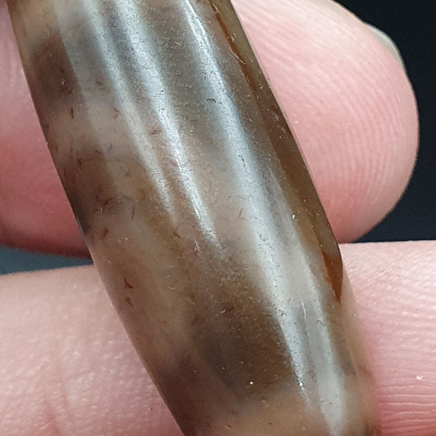 B#6 Antike tibetische alte Achat 2-Augen-Dzi-Amulettperle