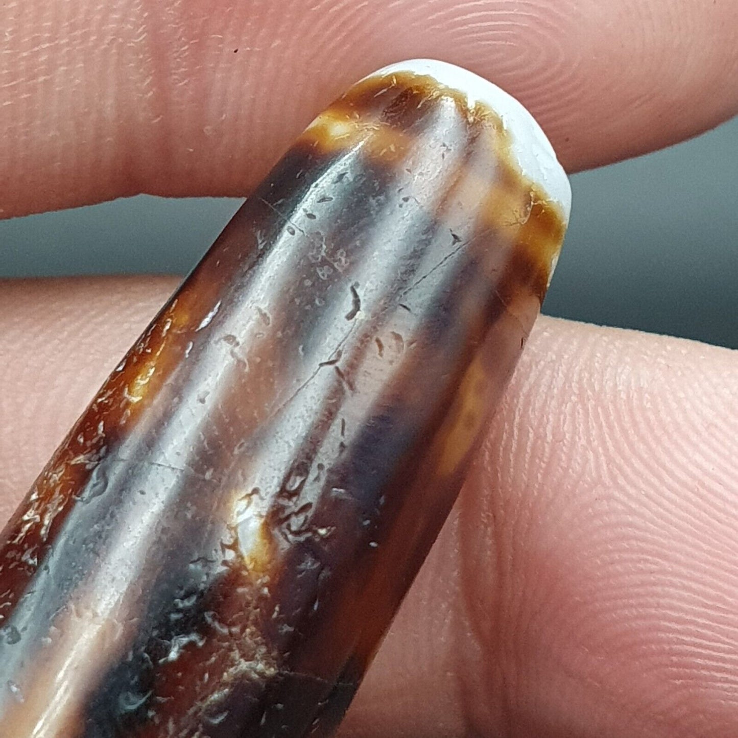 B#7Antike tibetische alte Achat-2-Augen-Dzi-Amulettperle