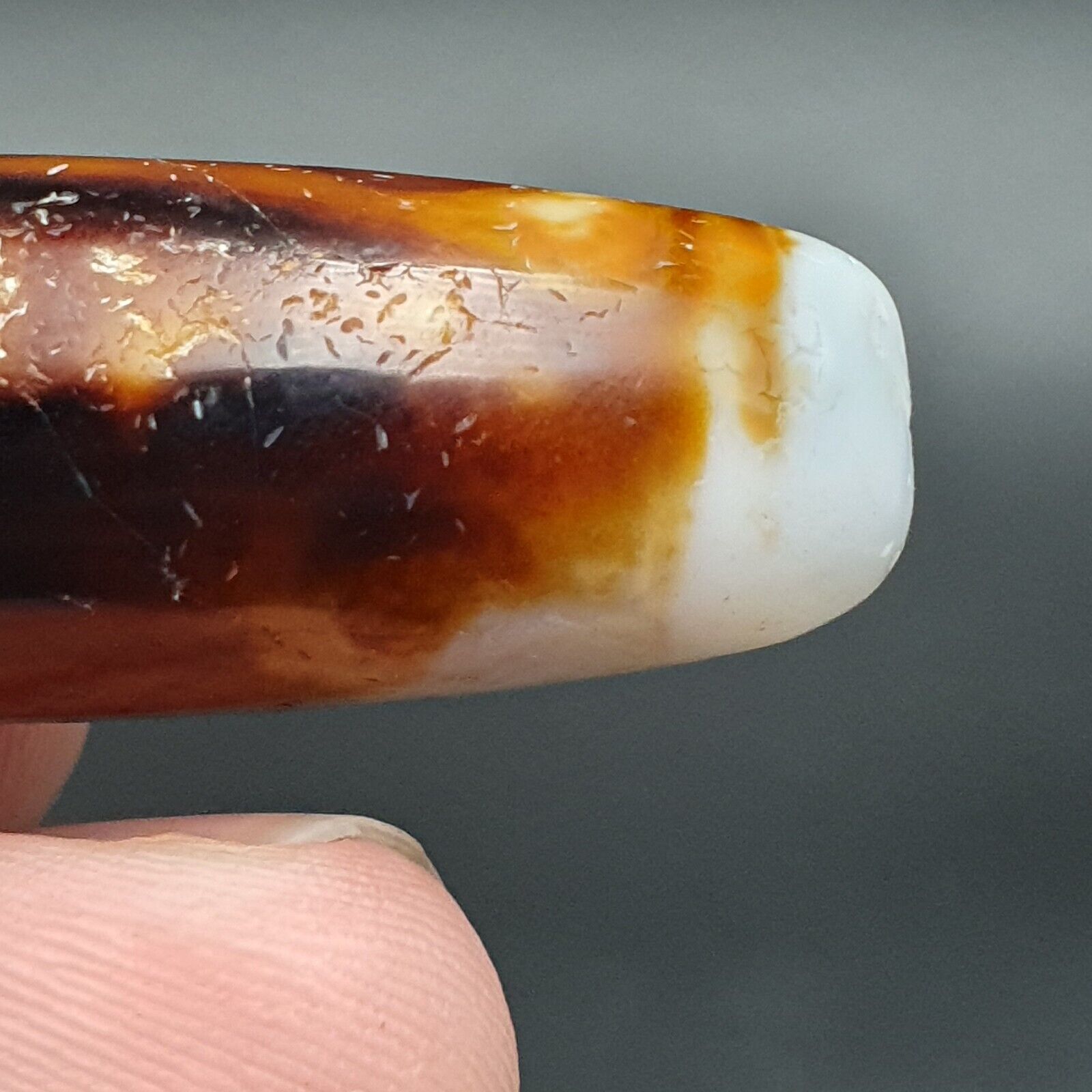 B#7Antique Tibetan Old Agate 2 eye Dzi Amulet Bead