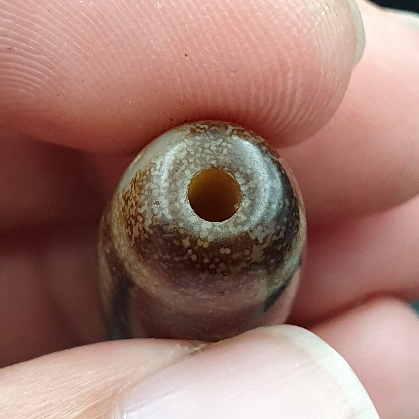 B#5 Antike tibetische alte Achat 2-Augen-Dzi-Amulettperle