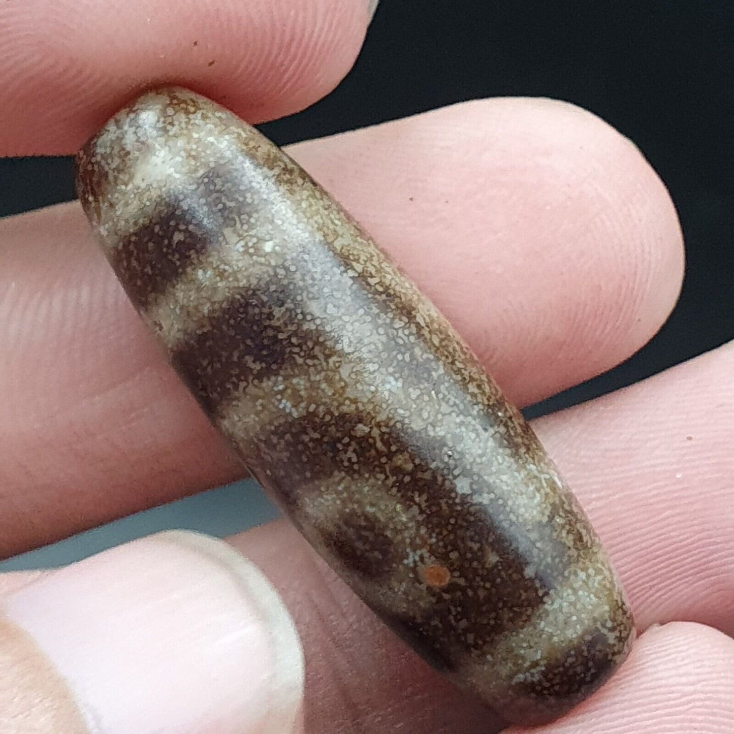 B#5 Antike tibetische alte Achat 2-Augen-Dzi-Amulettperle