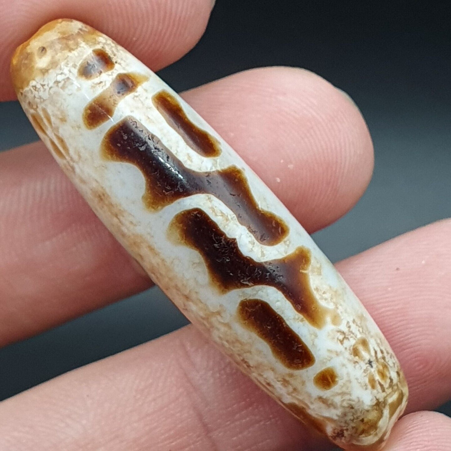 B#8 Antike tibetische alte Achat-Dzi-Amulett-Perle