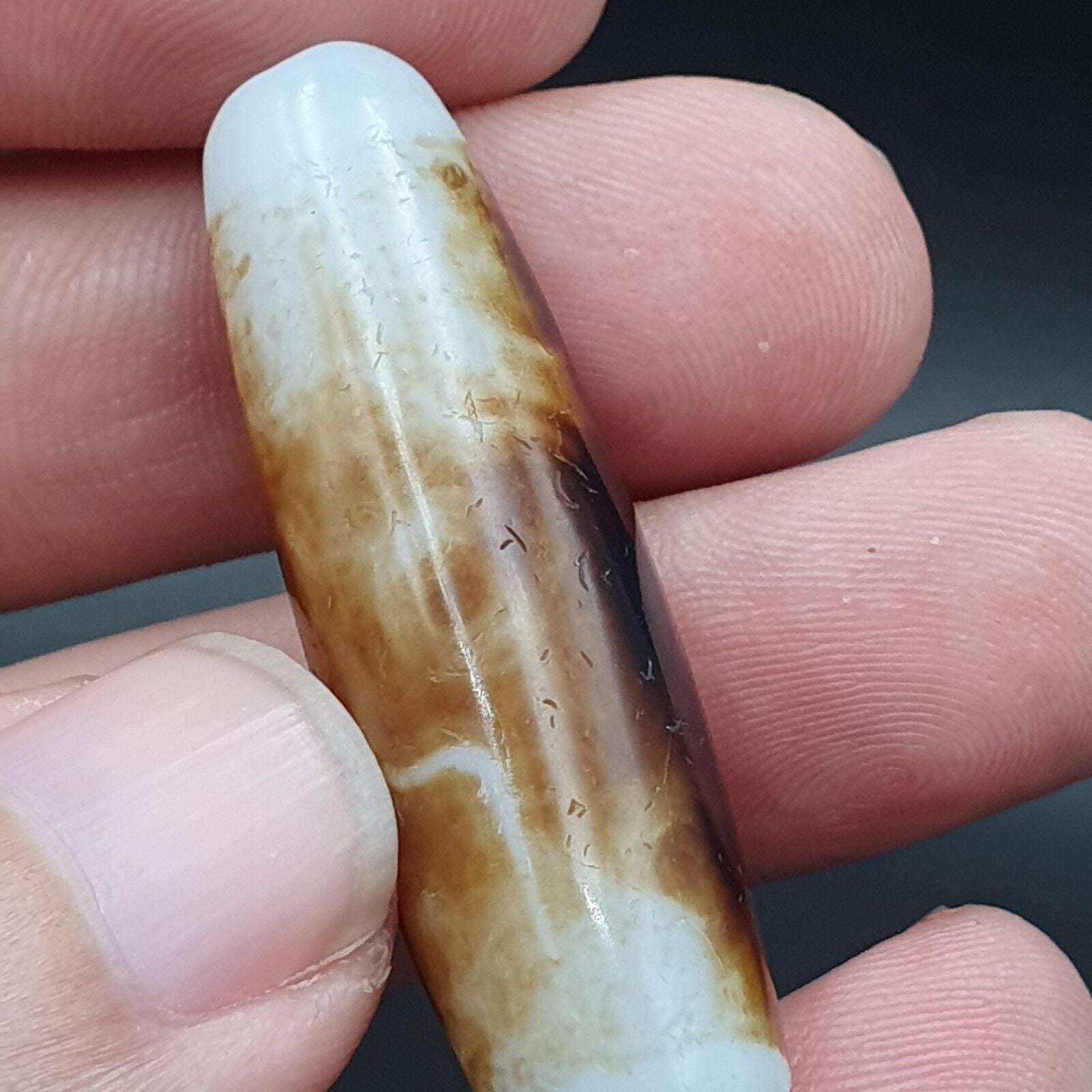 B#7Antique Tibetan Old Agate 2 eye Dzi Amulet Bead
