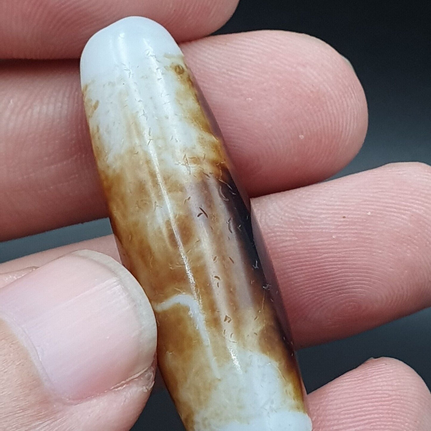 B#7Antike tibetische alte Achat-2-Augen-Dzi-Amulettperle