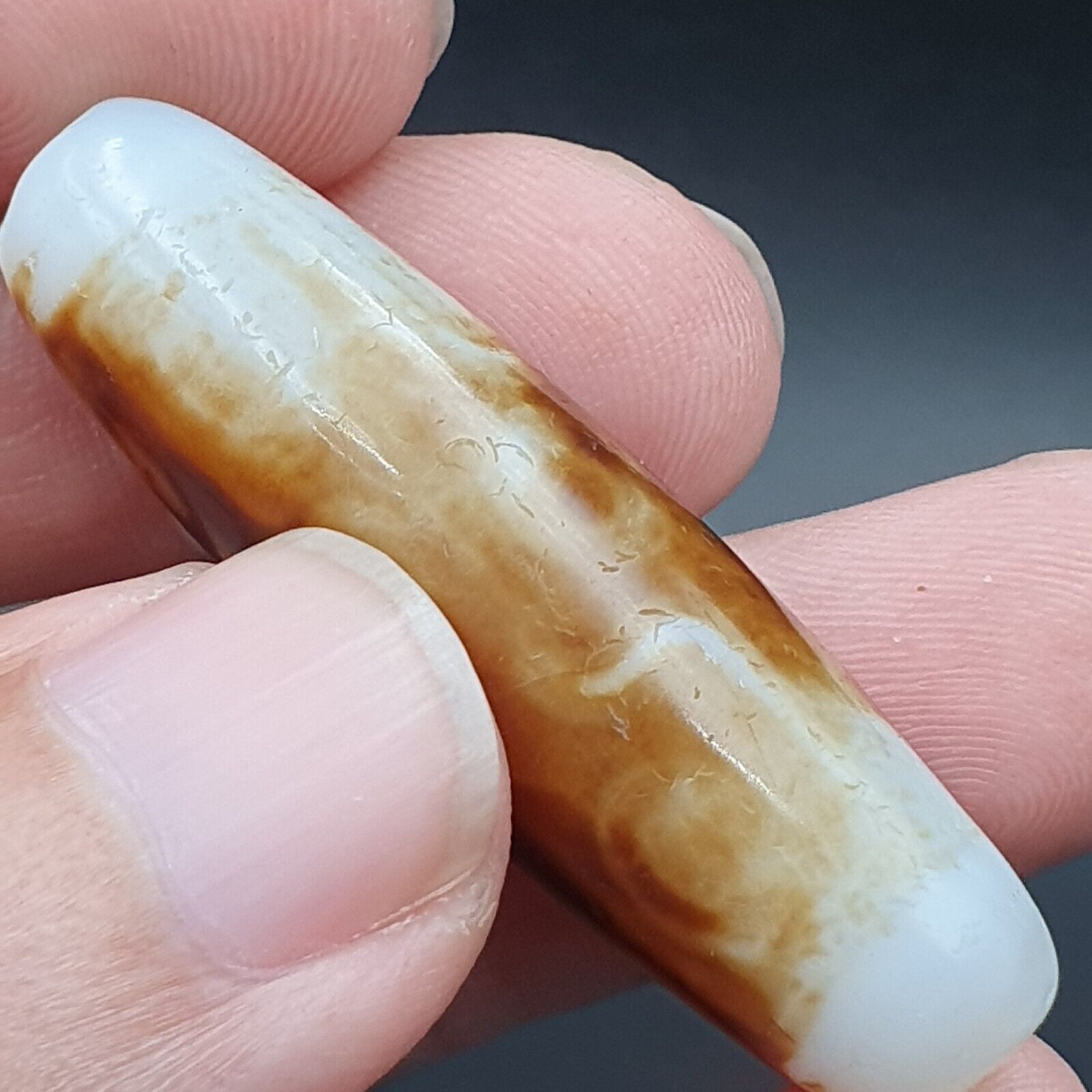 B#7Antique Tibetan Old Agate 2 eye Dzi Amulet Bead