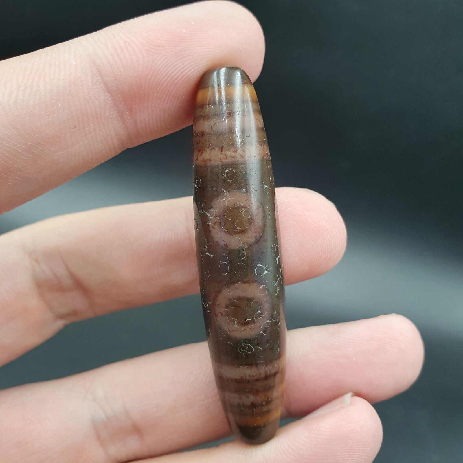 Antique Tibetan Old Agate Pure 5 Eye Powerful Dzi Amulet Bead