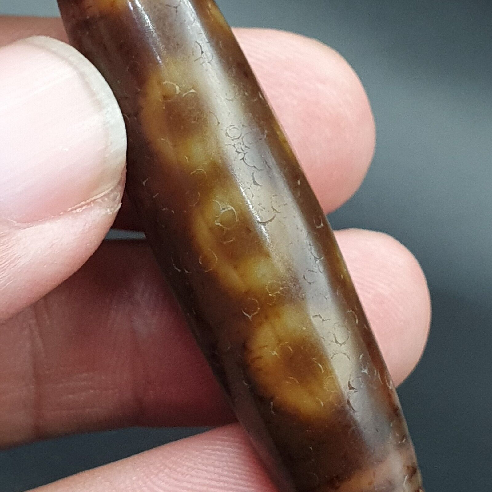Antique Tibetan Old Agate Pure 5 Eye Powerful Dzi Amulet Bead