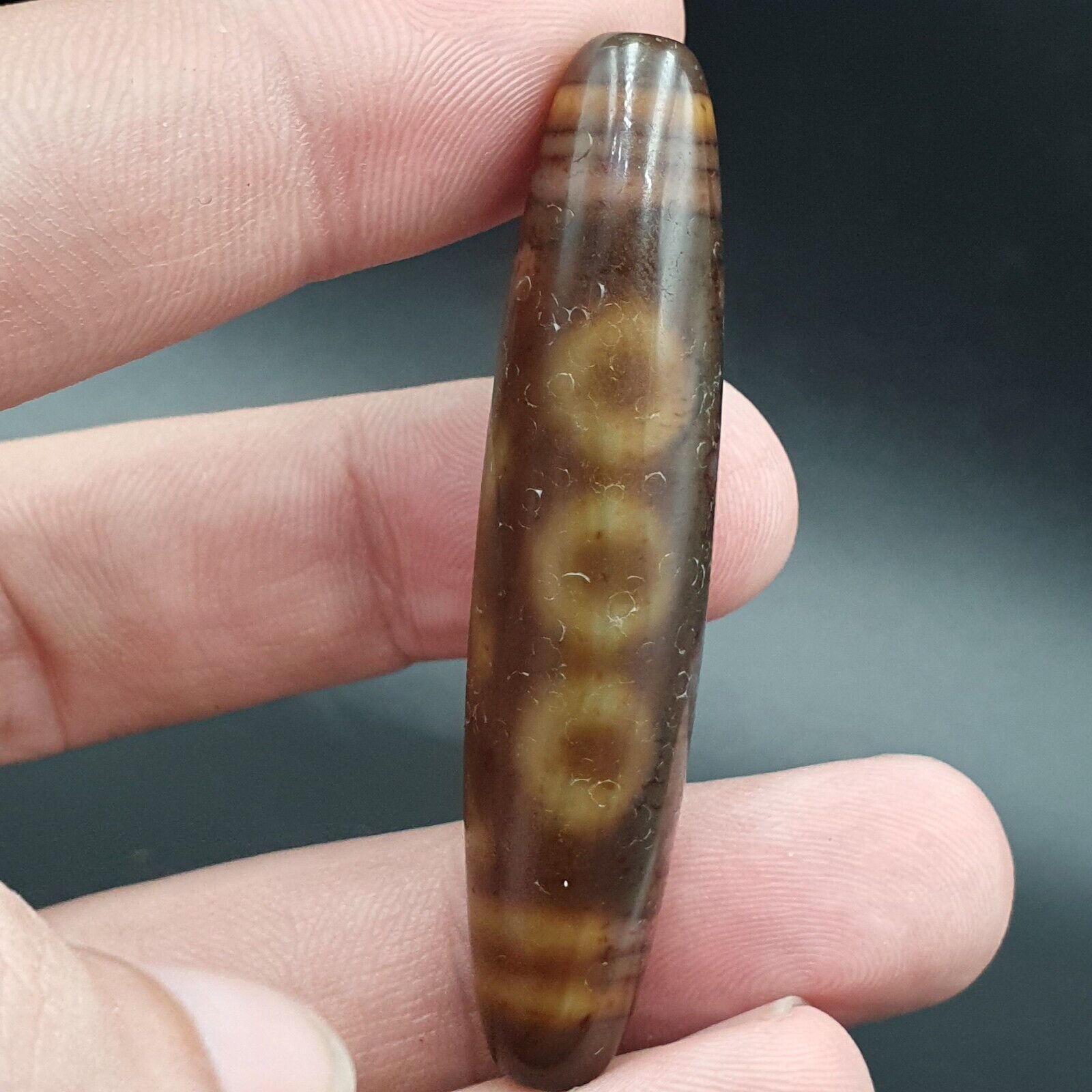 Antique Tibetan Old Agate Pure 5 Eye Powerful Dzi Amulet Bead