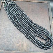 East Oasis Vintage African Black Glass Trade Beads, Old Handmade 7-8mm Full Strand