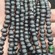 East Oasis Vintage African Black Glass Trade Beads, Old Handmade 7-8mm Full Strand