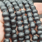 East Oasis Vintage African Black Glass Trade Beads, Old Handmade 7-8mm Full Strand