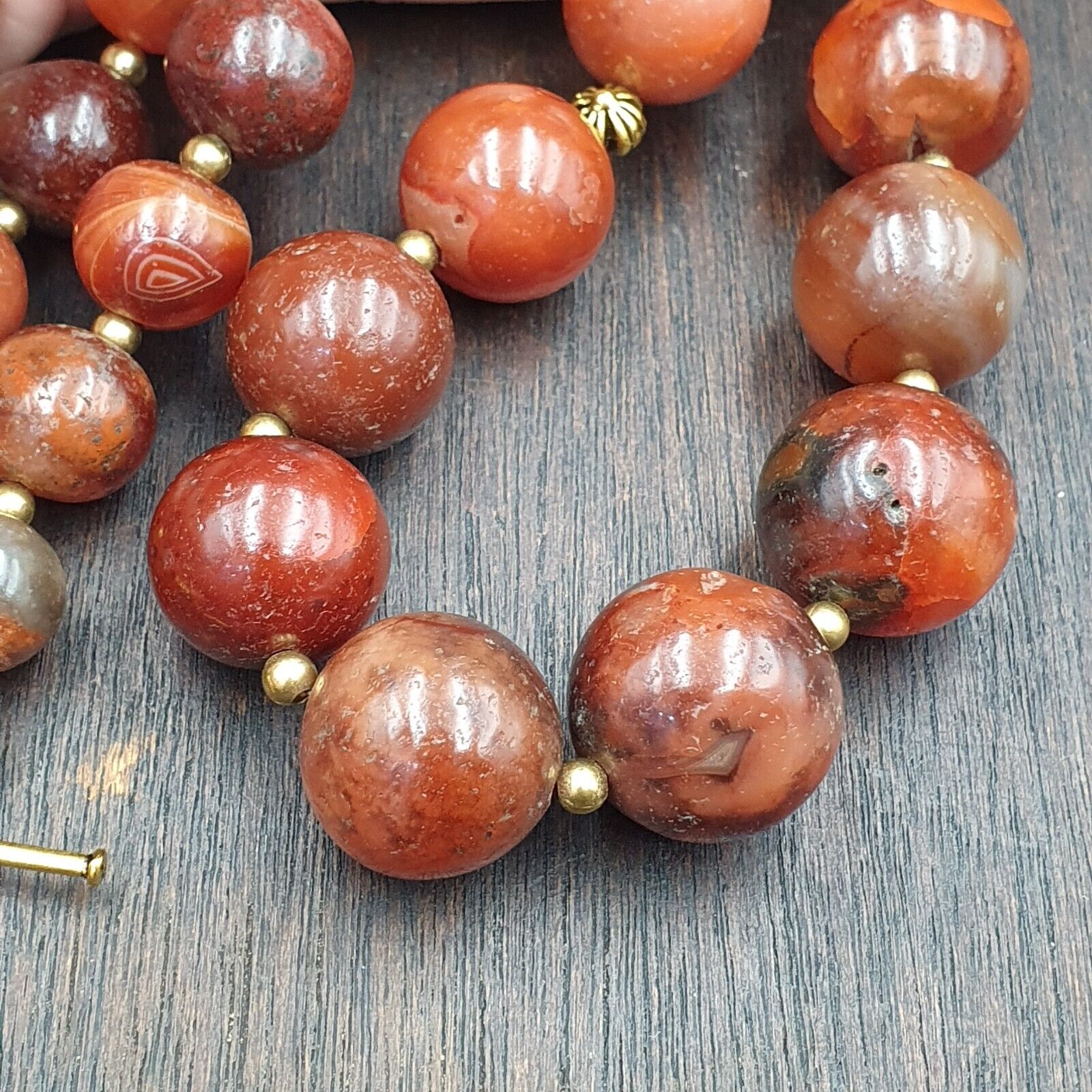 Antique Old Himalayan Indo Tibetan Carnelian Agate Beads Necklace NL-8