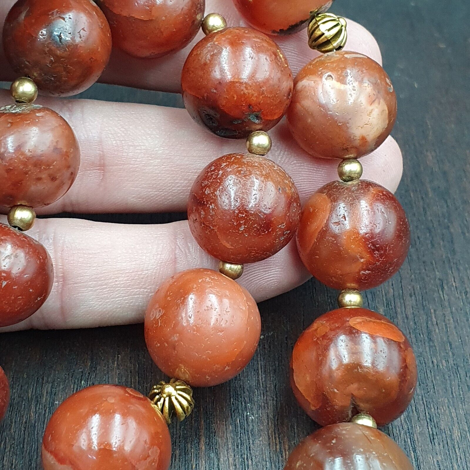 Antique Old Himalayan Indo Tibetan Carnelian Agate Beads Necklace NL-8