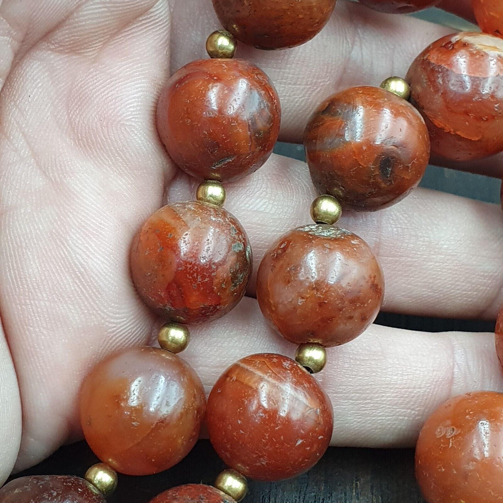 Antique Old Himalayan Indo Tibetan Carnelian Agate Beads Necklace NL-8