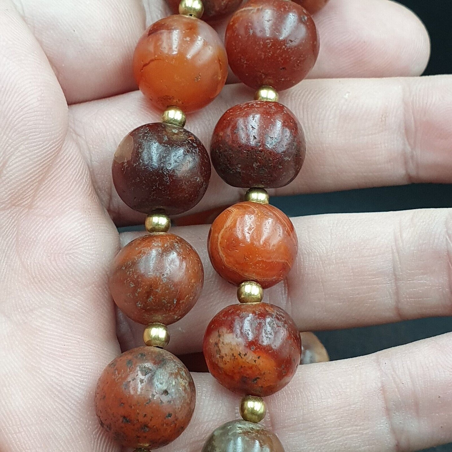 Antike alte Himalaya-Indo-tibetische Karneol-Achat-Perlen-Halskette NL-8