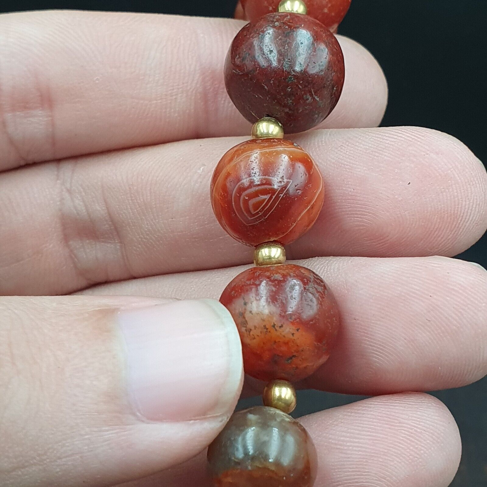 Antique Old Himalayan Indo Tibetan Carnelian Agate Beads Necklace NL-8