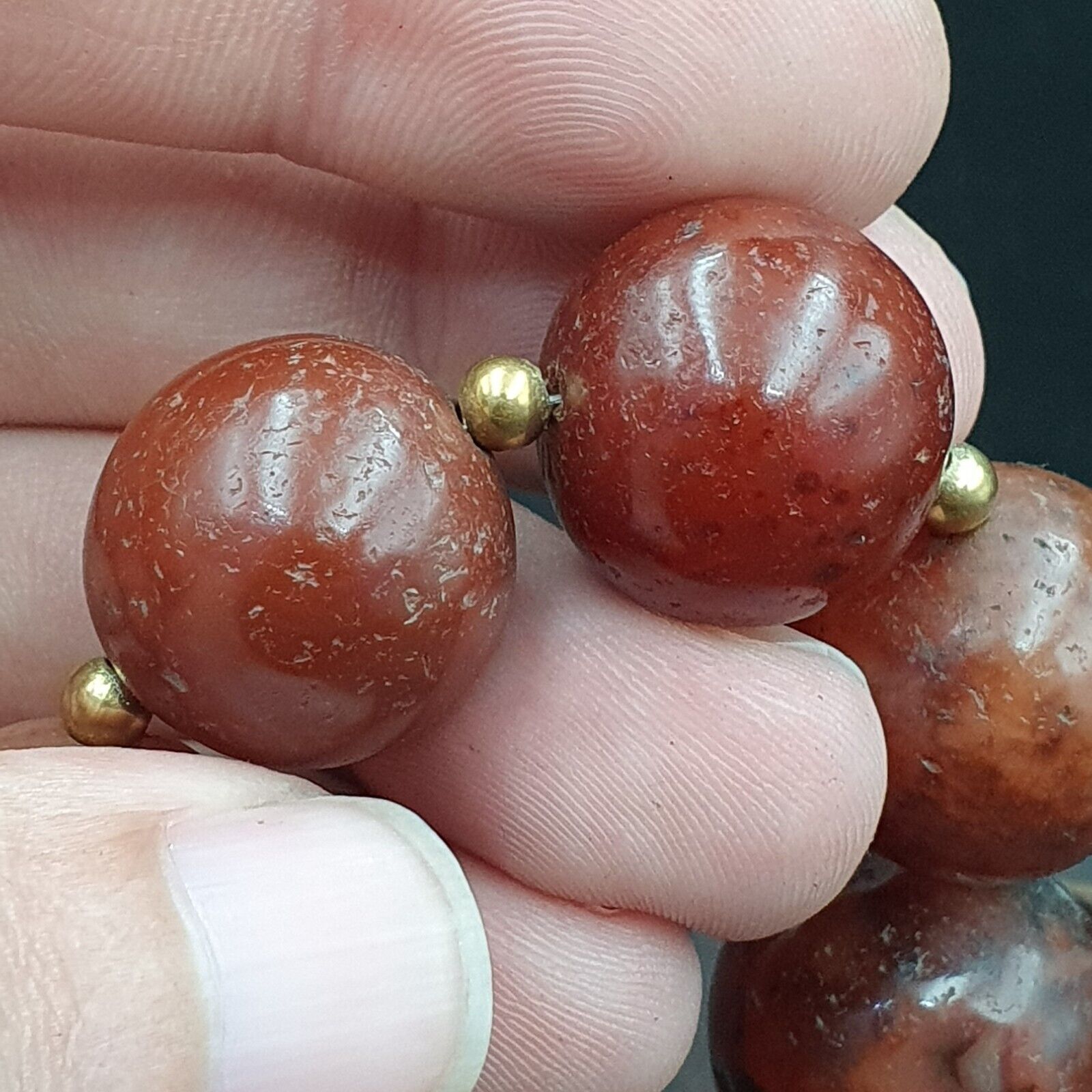 Antique Old Himalayan Indo Tibetan Carnelian Agate Beads Necklace NL-8