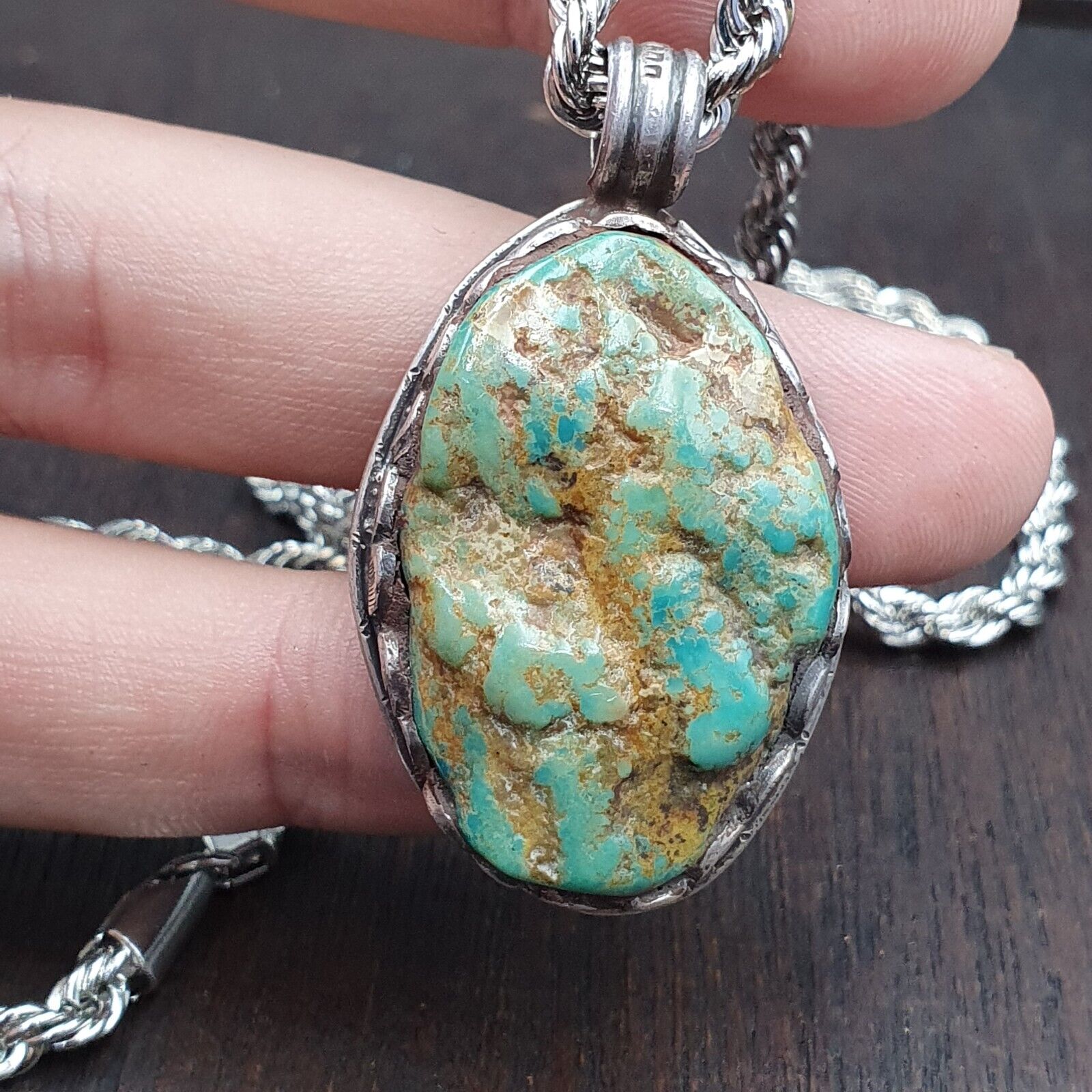 BIG MEN'S VINTAGE Natural USA Turquoise Pendant Necklace #2