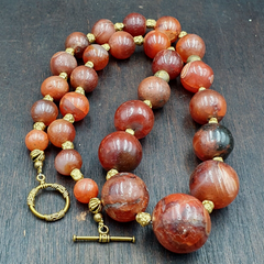 NL-8 Antique Old Himalayan Indo Tibetan Carnelian Agate Beads Necklace