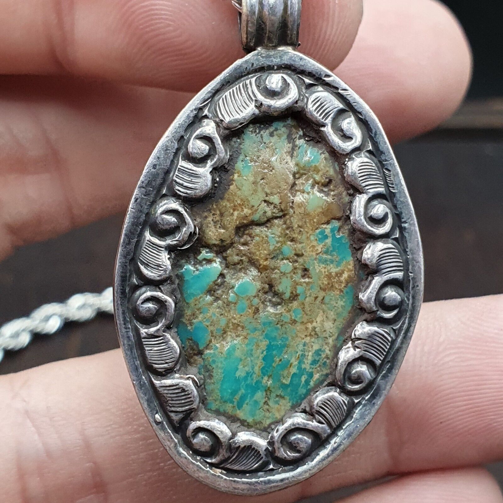 BIG MEN'S VINTAGE Natural USA Turquoise Pendant Necklace #2