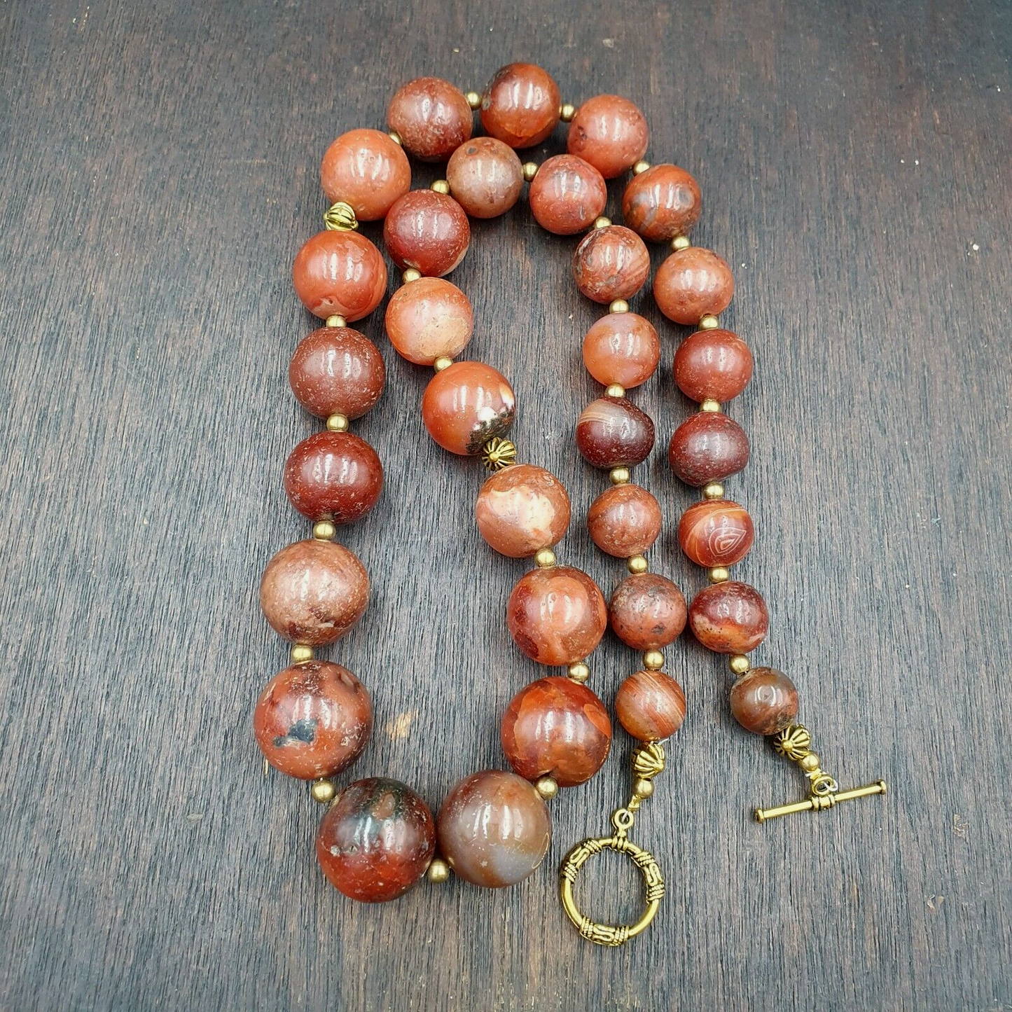 Antike alte Himalaya-Indo-tibetische Karneol-Achat-Perlen-Halskette NL-8