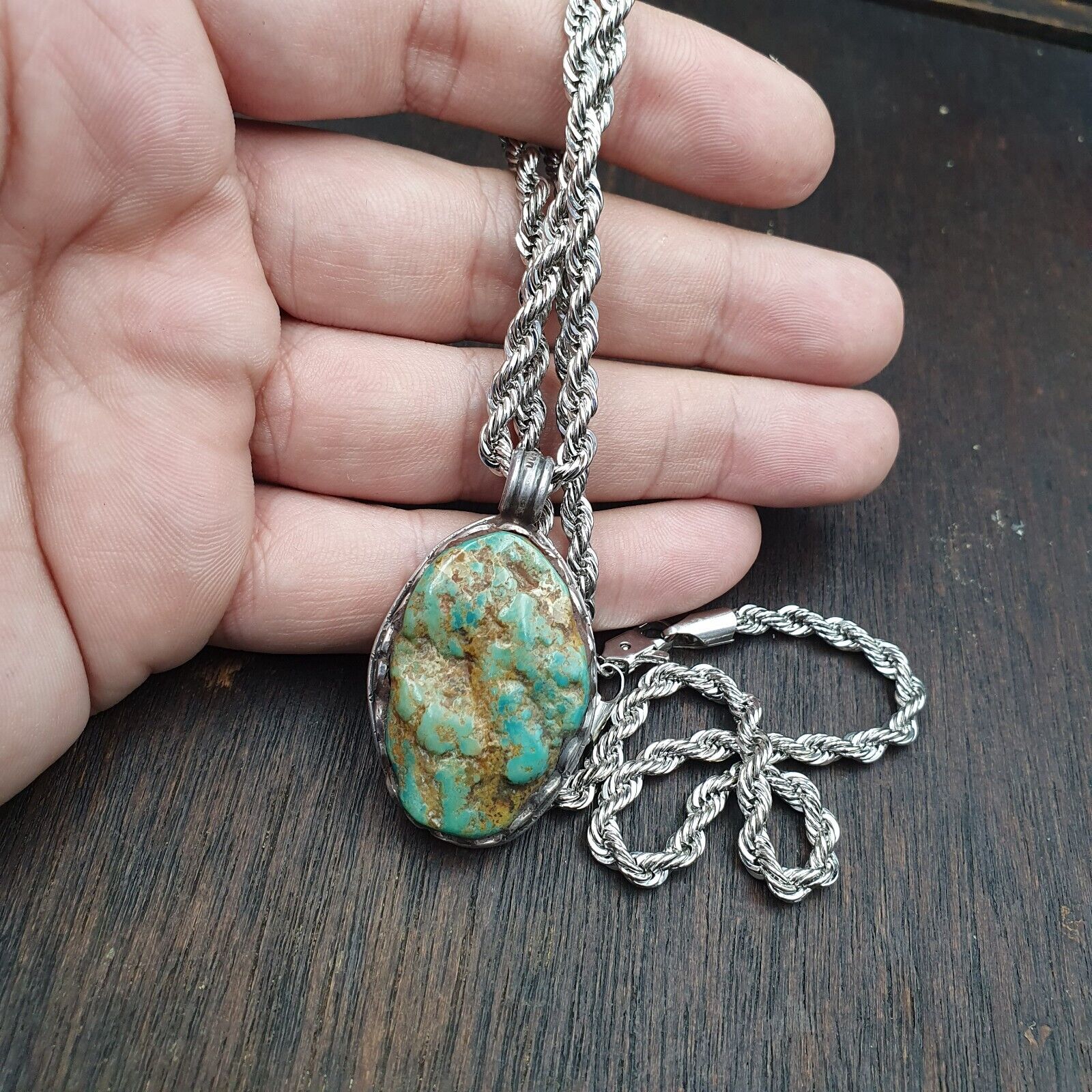 BIG MEN'S VINTAGE Natural USA Turquoise Pendant Necklace #2