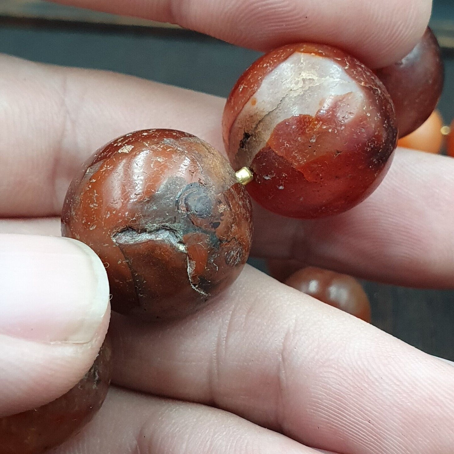 古董老喜馬拉雅印度藏紅玉髓瑪瑙珠項鍊 NL7