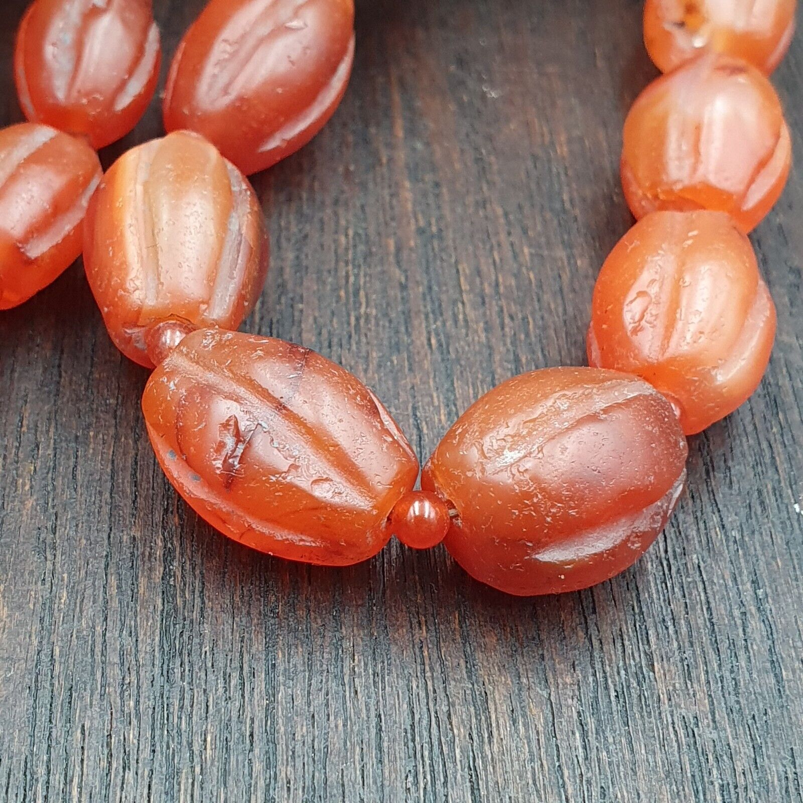 RARE Old antique Indo Tibetan Carnelian Agate Beads Melon Shape Beads necklace