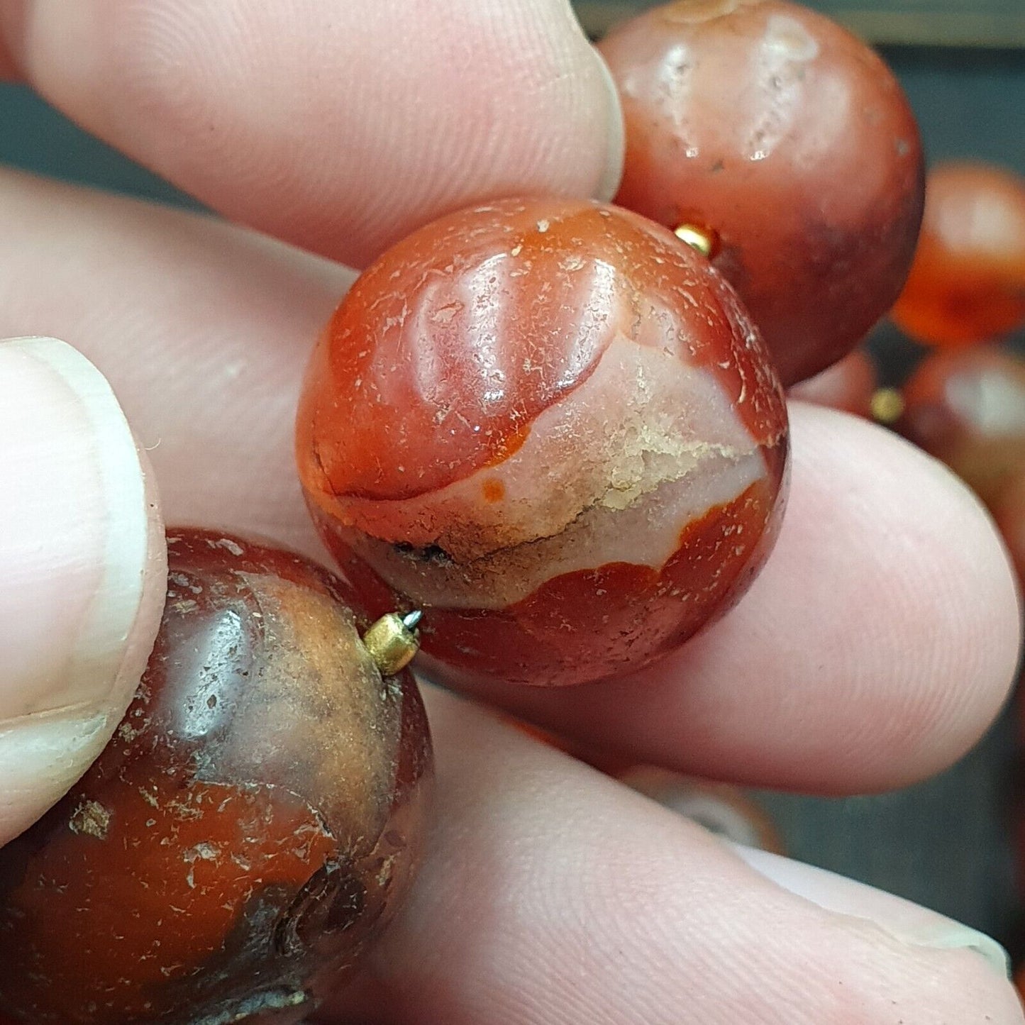 古董老喜馬拉雅印度藏紅玉髓瑪瑙珠項鍊 NL7