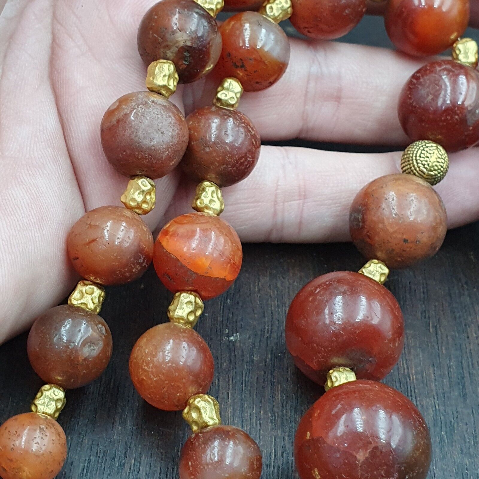 NL-8 Antique Old Himalayan Indo Tibetan Carnelian Agate Beads Necklace