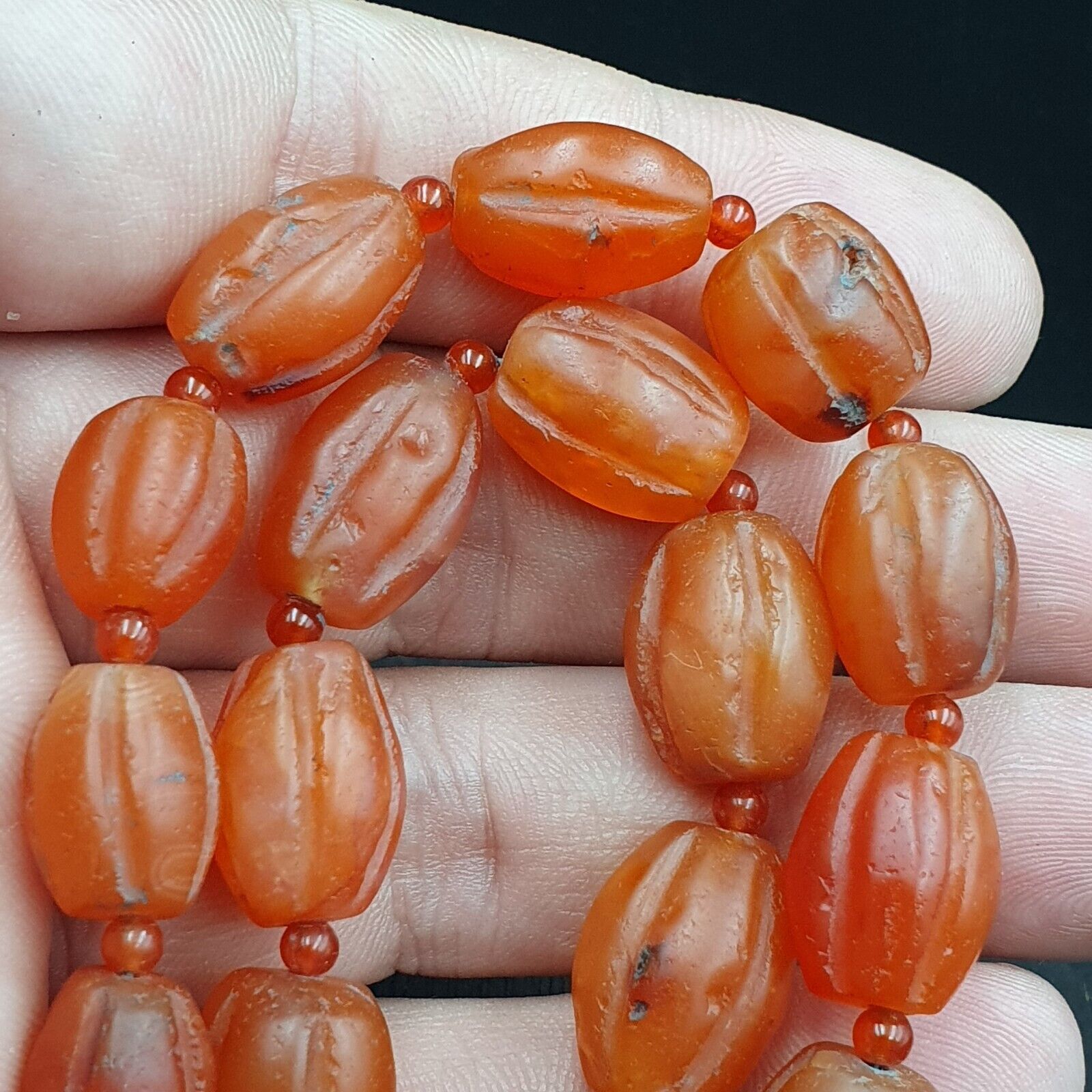 RARE Old antique Indo Tibetan Carnelian Agate Beads Melon Shape Beads necklace