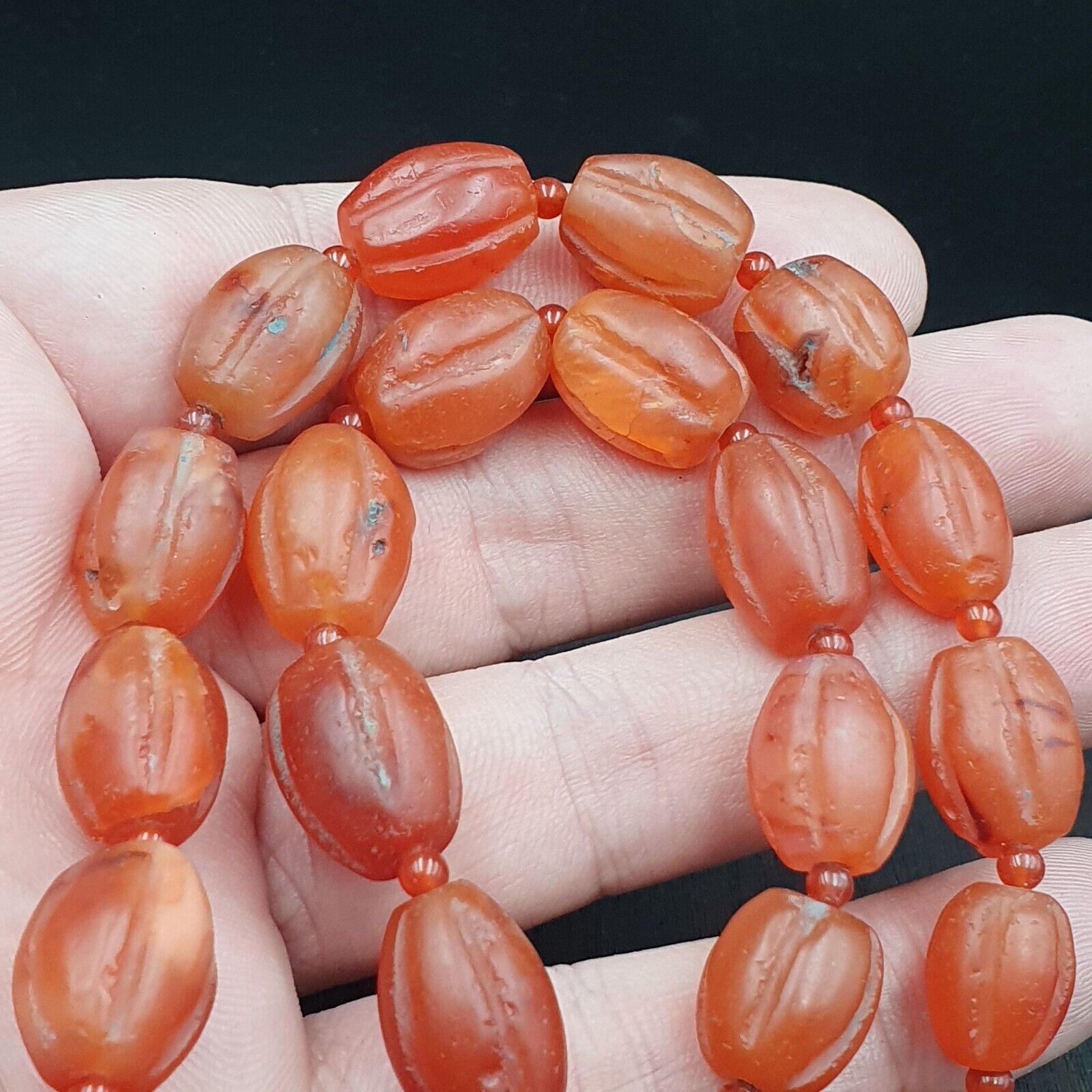RARE Old antique Indo Tibetan Carnelian Agate Beads Melon Shape Beads necklace
