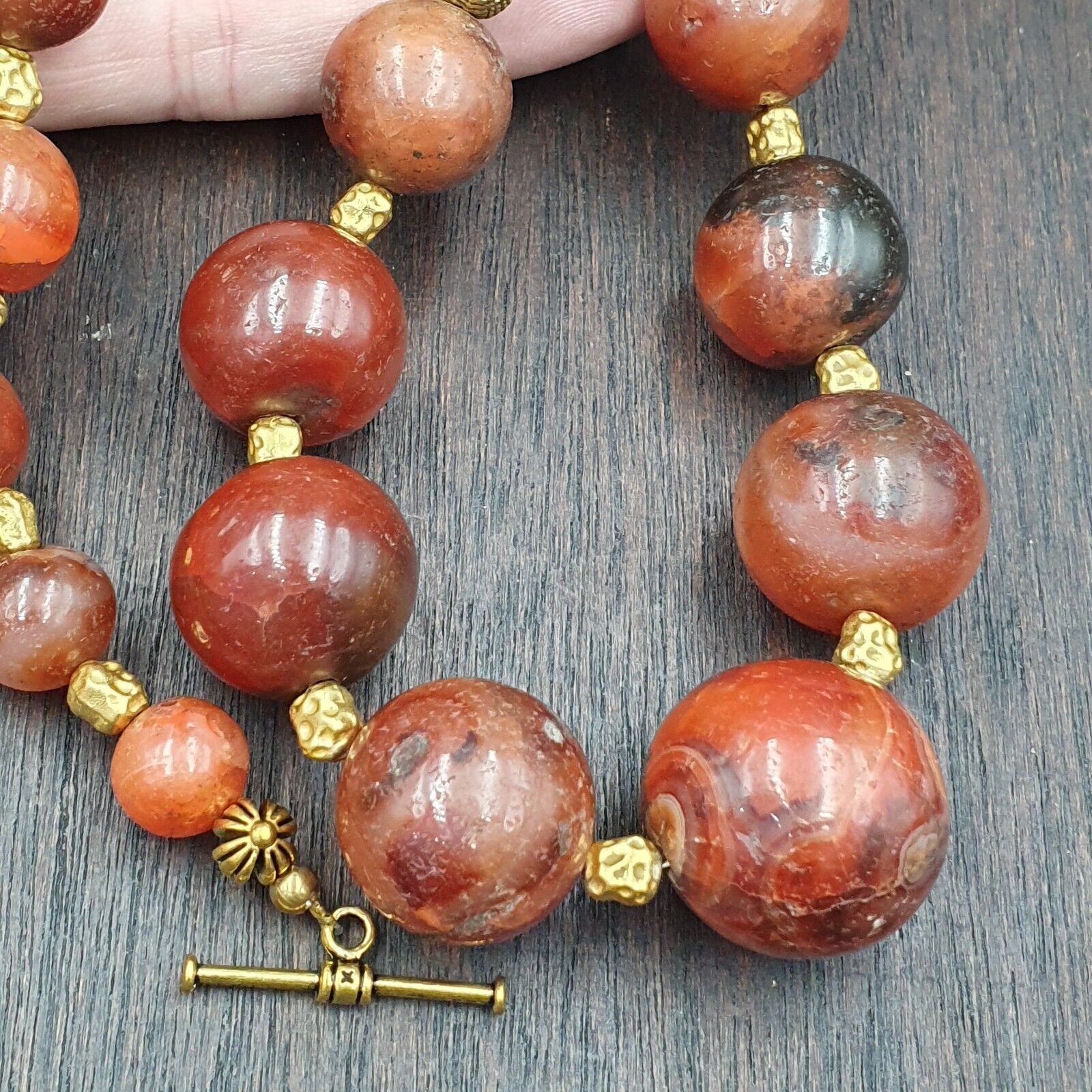 NL-8 Antique Old Himalayan Indo Tibetan Carnelian Agate Beads Necklace