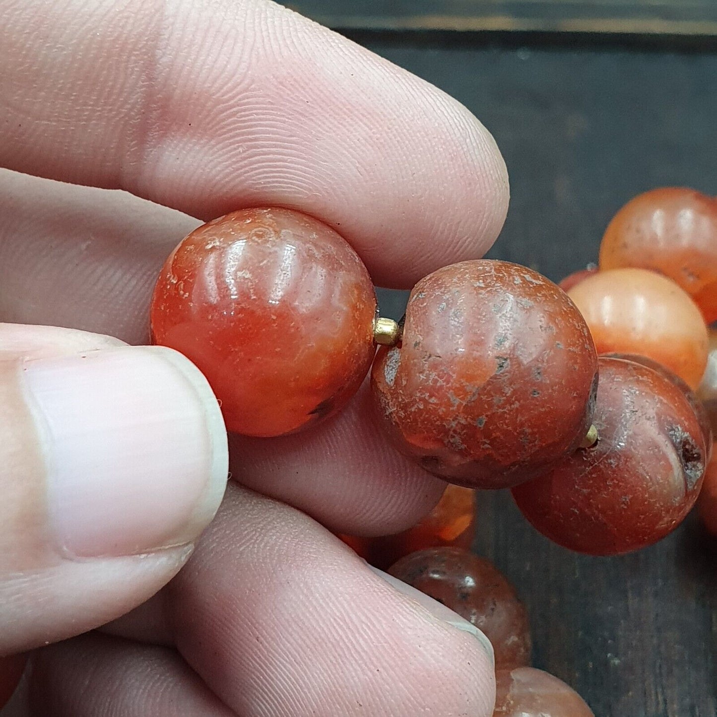 古董老喜馬拉雅印度藏紅玉髓瑪瑙珠項鍊 NL7