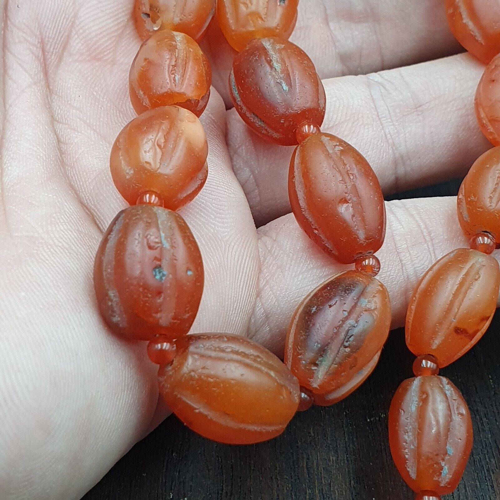 RARE Old antique Indo Tibetan Carnelian Agate Beads Melon Shape Beads necklace