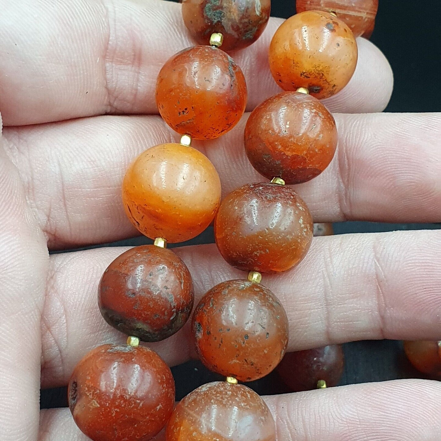 古董老喜馬拉雅印度藏紅玉髓瑪瑙珠項鍊 NL7