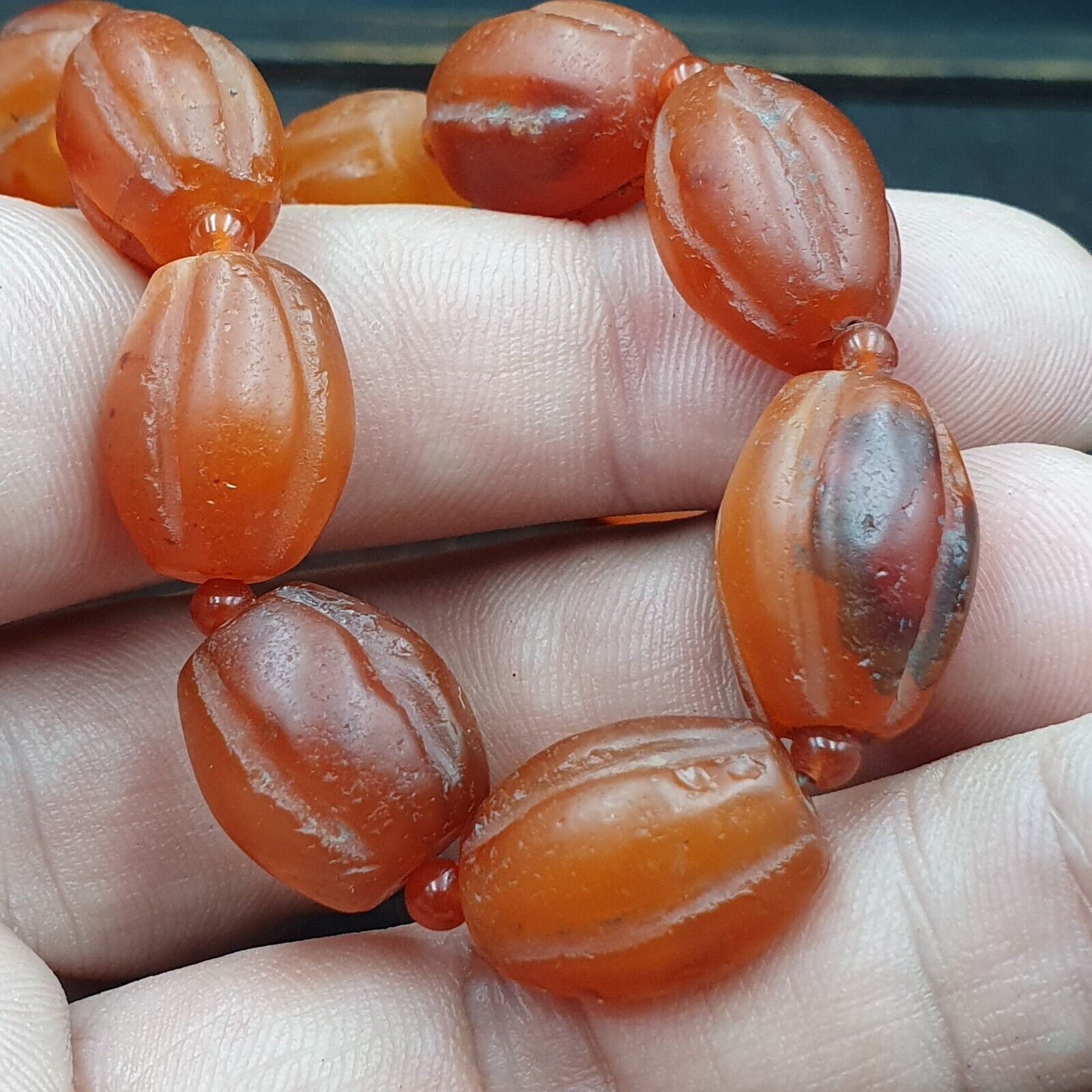 RARE Old antique Indo Tibetan Carnelian Agate Beads Melon Shape Beads necklace