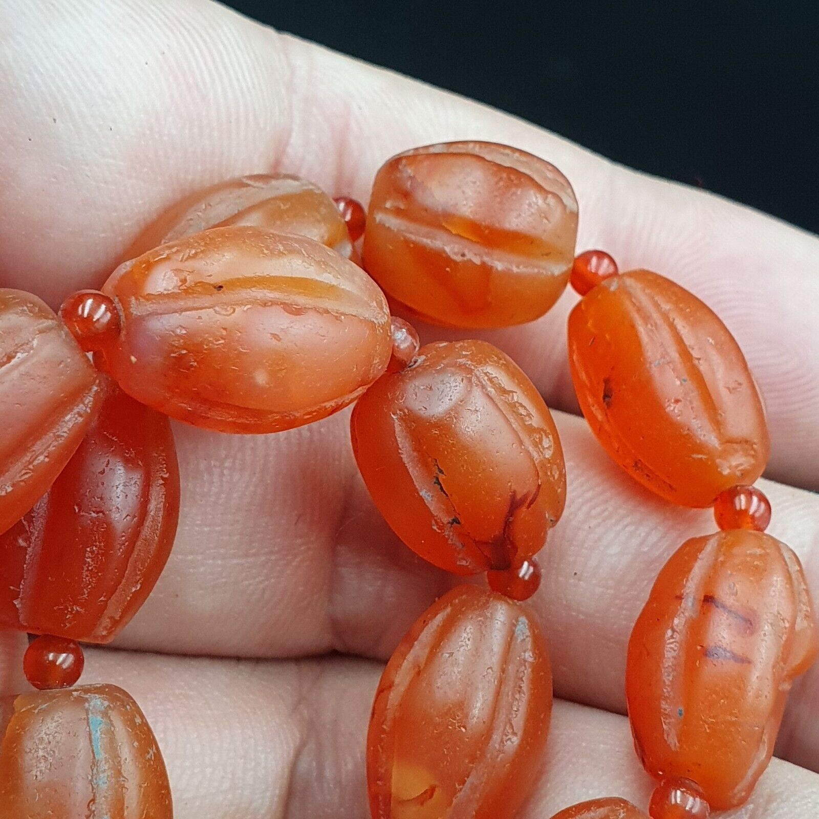RARE Old antique Indo Tibetan Carnelian Agate Beads Melon Shape Beads necklace