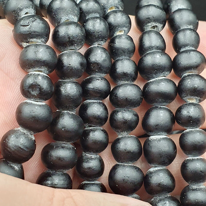 Vintage Beautiful Old African Black Glass Trade Antique Beads Strand 8-10mm