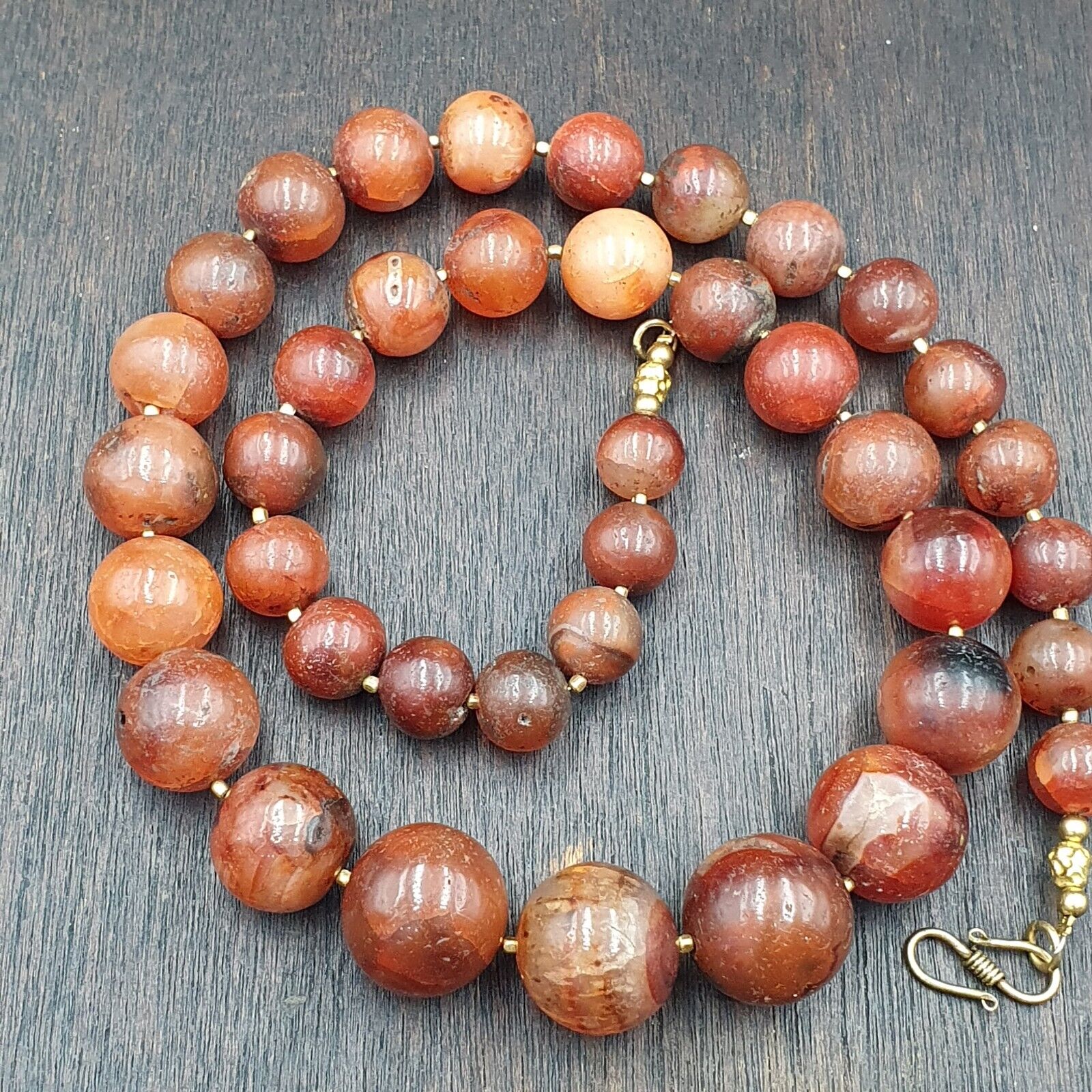 Antique Old Himalayan Indo Tibetan Carnelian Agate Beads Necklace NL7