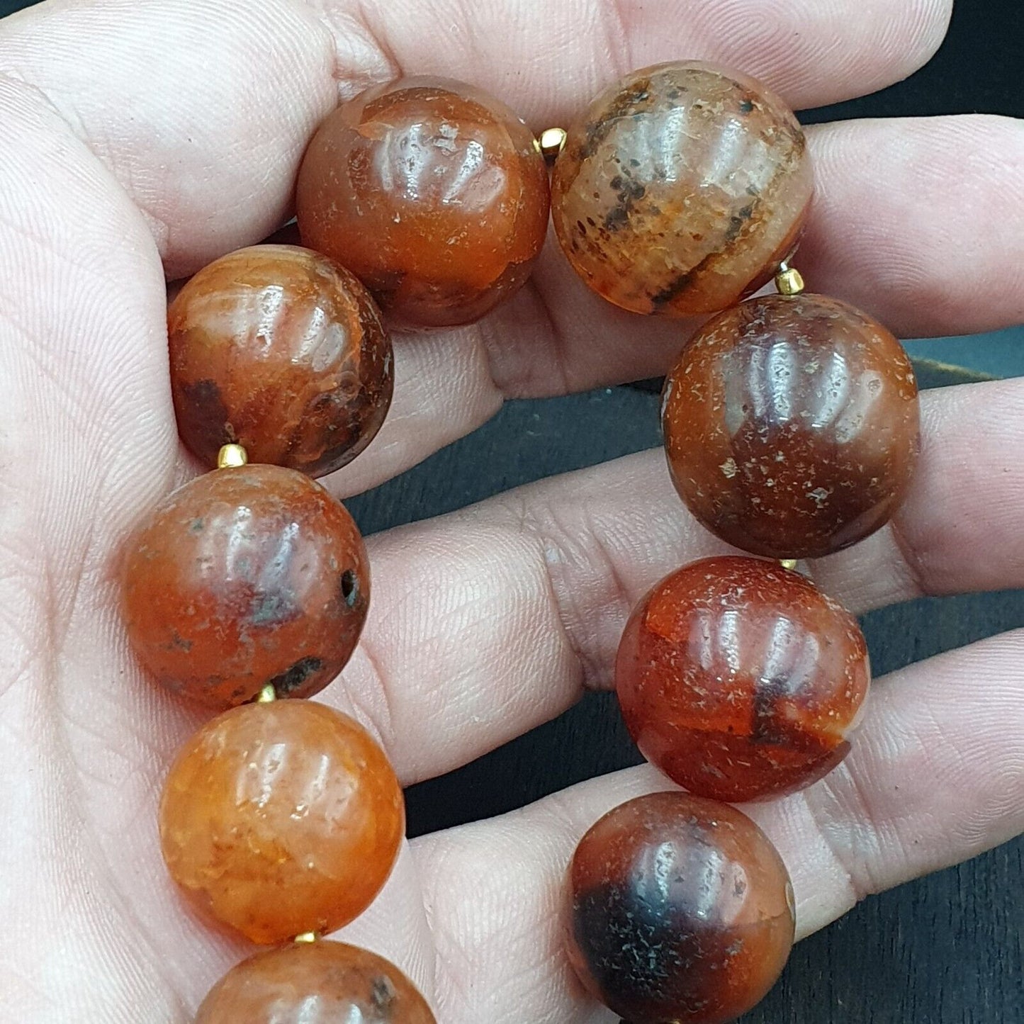 古董老喜馬拉雅印度藏紅玉髓瑪瑙珠項鍊 NL7